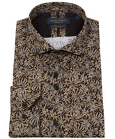 Floral Long Sleeve Cotton Black & Tan Shirt